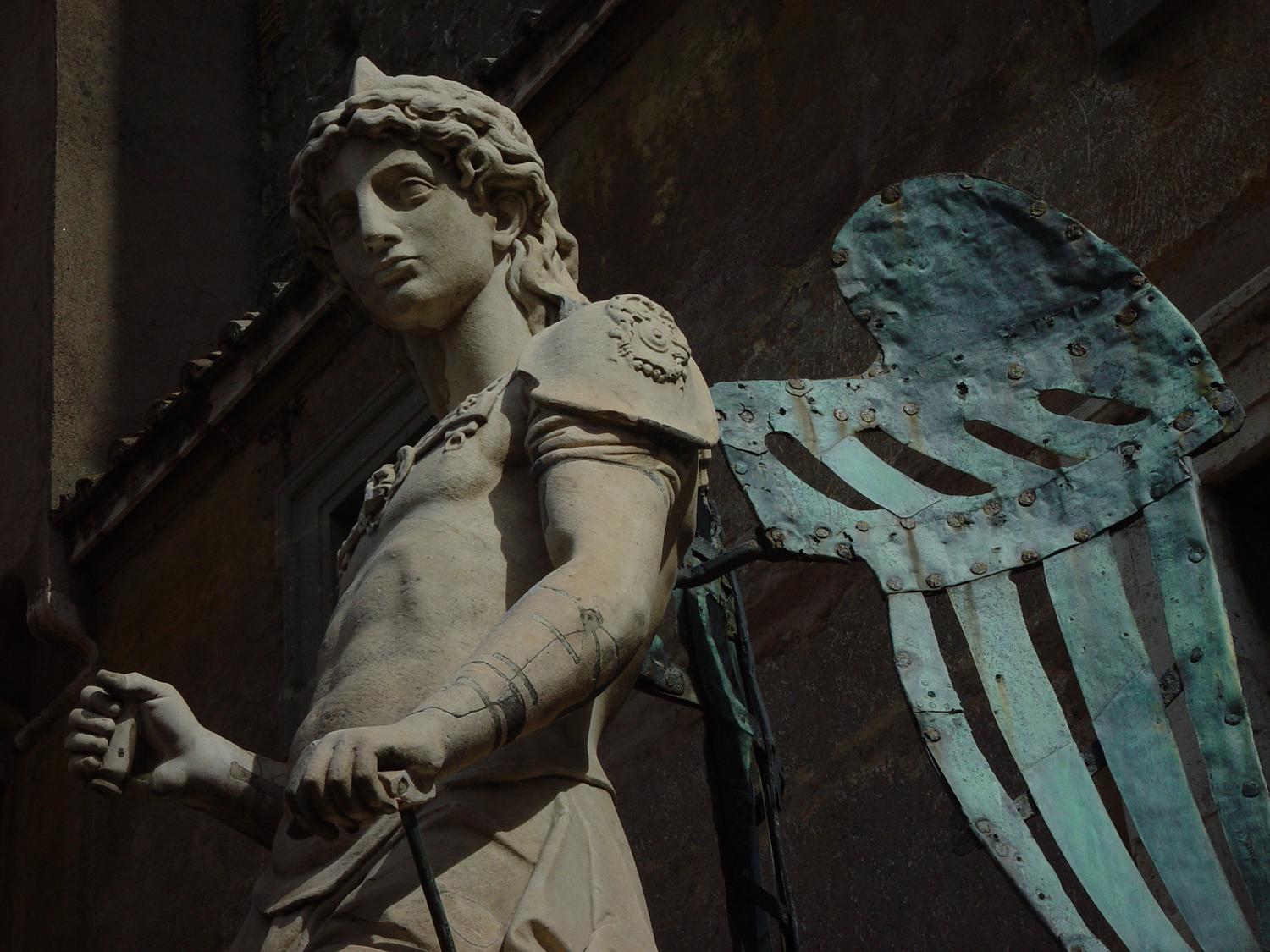 Angel at Castel Sant'Angelo #2 - - Photography becomes art - Making an angel - Angel at Castel Sant'Angelo - Rome, Italy - The archangel Michael decided to sheath his sword and stop killing Romans with plague--this statue by Raffaello da Montelupo (1504�1566) commemorates the end of an epidemic in 590. - Sony DSC-F707 - Tony Karp, design, art, photography, techno-impressionist, techno-impressionism, aerial photography , drone , drones , dji , mavic pro , video , 3D printing - Books -